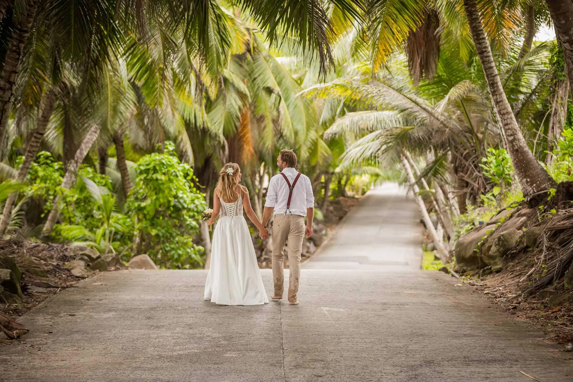 Couple walking in Seychelles